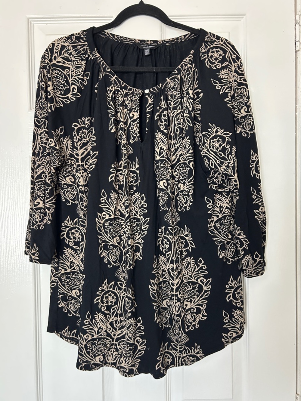 Lucky brand black & beige 3/4 sleeve blouse 2X